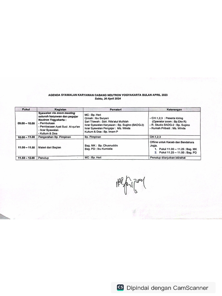 Rundown Agenda Syawalan Karyawan Cabang | PDF