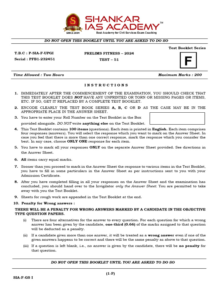Prelims Fitness Test 51 Instructions | PDF | Photovoltaics | Nasa