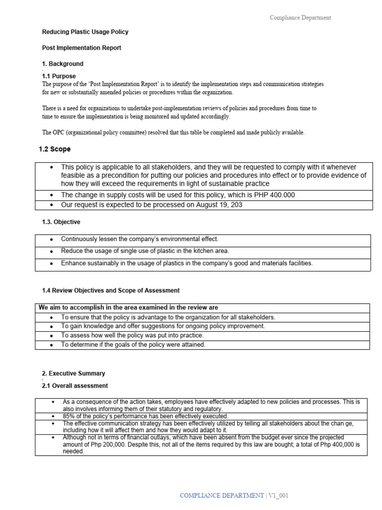 Project c task 2 step 1 post implementation report pdf policy