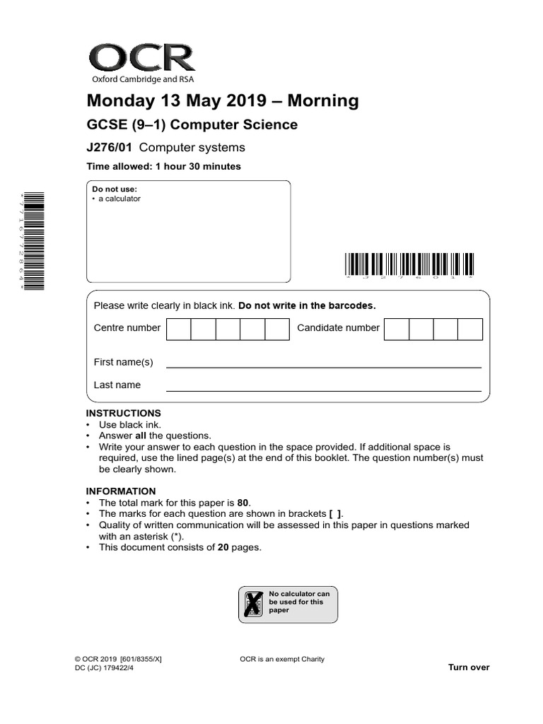 GCSE Computer Science Exam Paper J276/01 | PDF | Internet Protocol ...