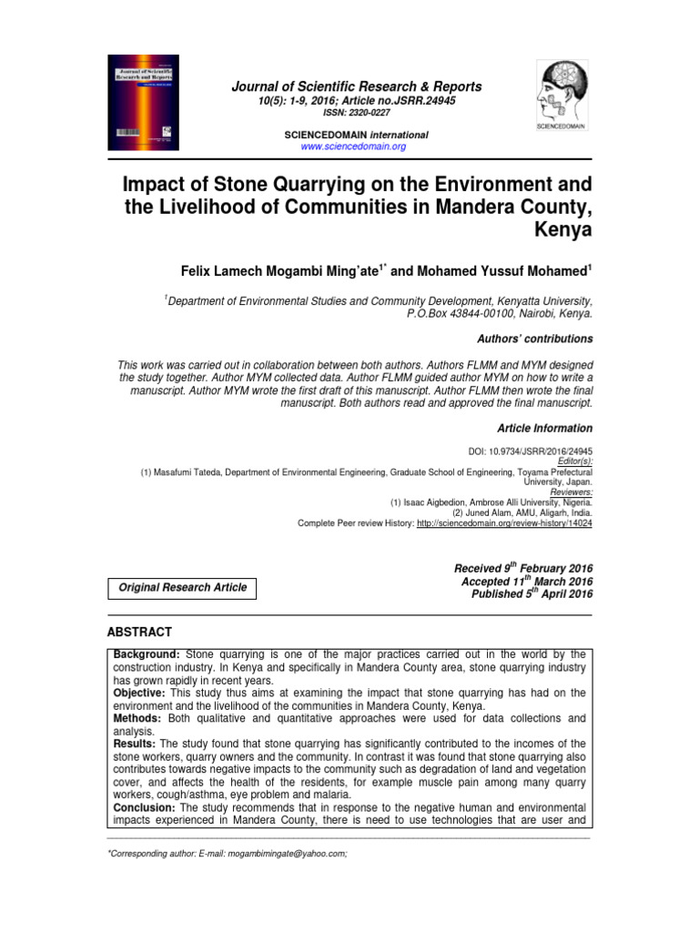 Impact of Stone Quarrying in Mandera | PDF | Mining | Sustainability