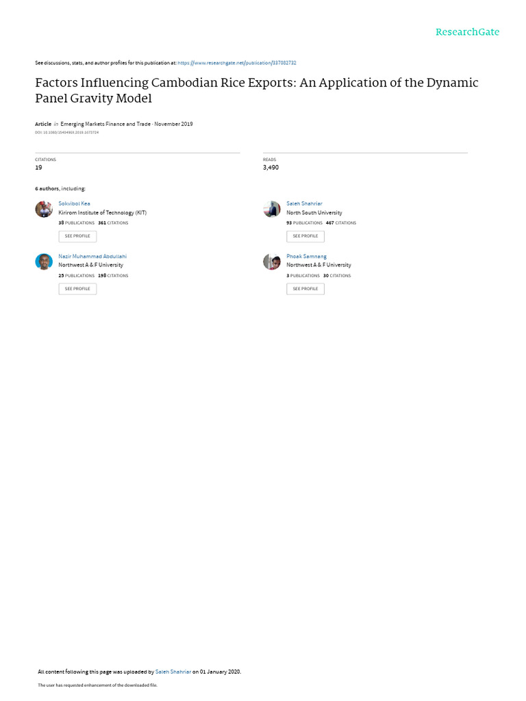 Ssc I Factors Influencing Cambodian Rice Exports Pdf Cambodia