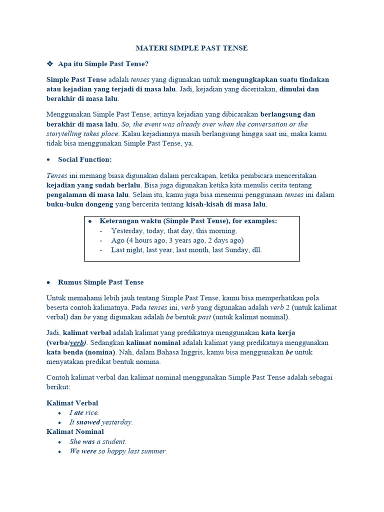 Materi Simple Past Tense Kelas 8 | PDF