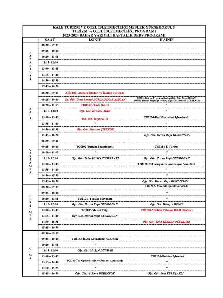 2023 2024 Bahar Yariyili Ders Programi Pdf