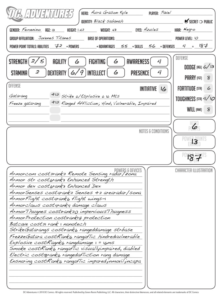 Hero Character Sheet Template | PDF