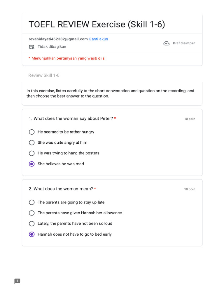 TOEFL Review: Skills 1-6 Answers | PDF