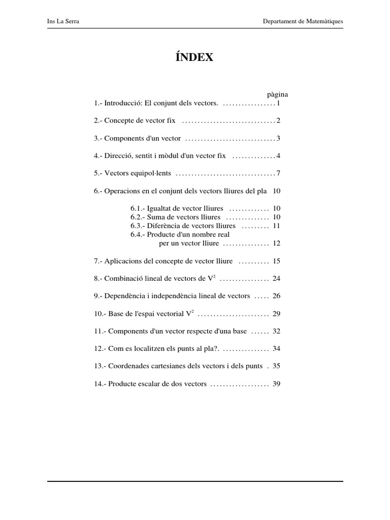 Índex - Vectors Al Pla | PDF