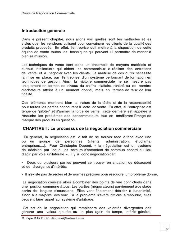 Cours de Négociation Commerciale | PDF | Négociation | Sodles