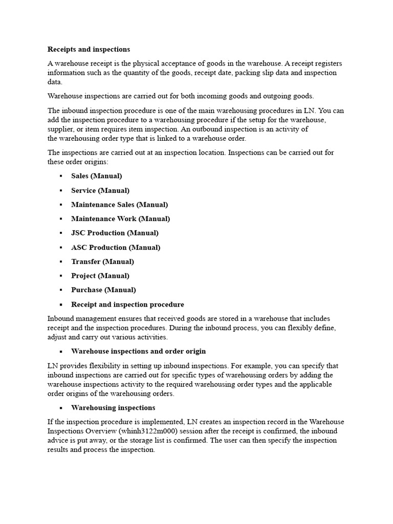 Warehouse Receipt and Inspection Process | PDF | Warehouse | Procurement