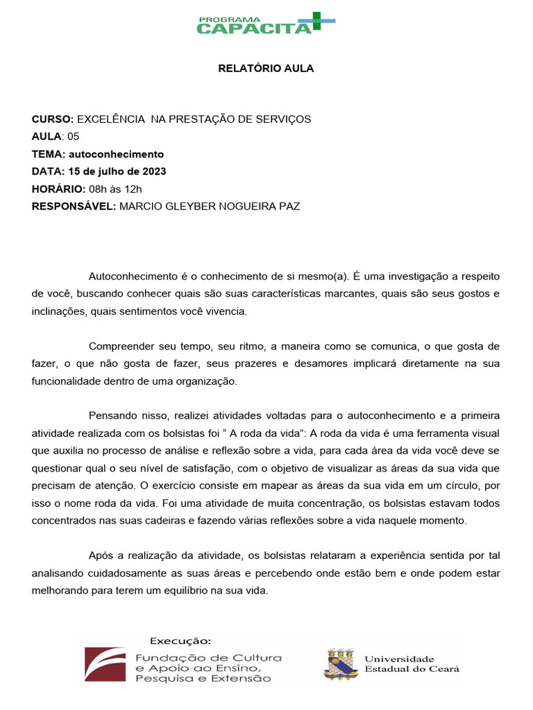 Modelo de Relatório de Aula | Download grátis PDF | Emoções | Vida