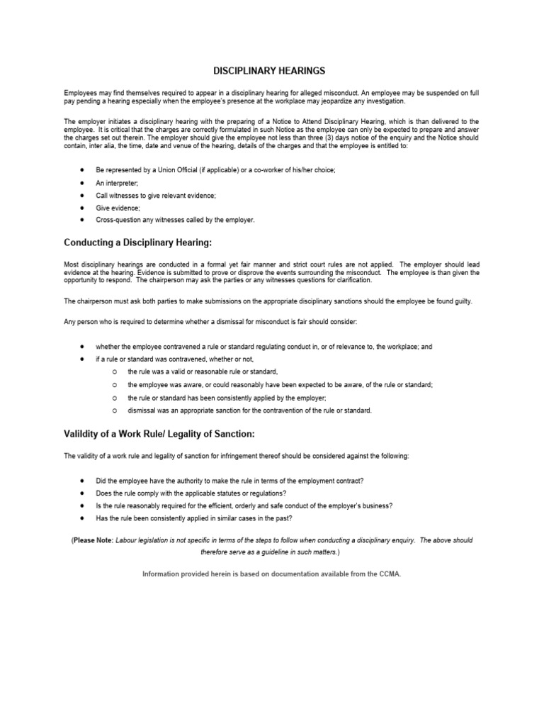 Disciplinary Hearings Pdf Employment Labour Law