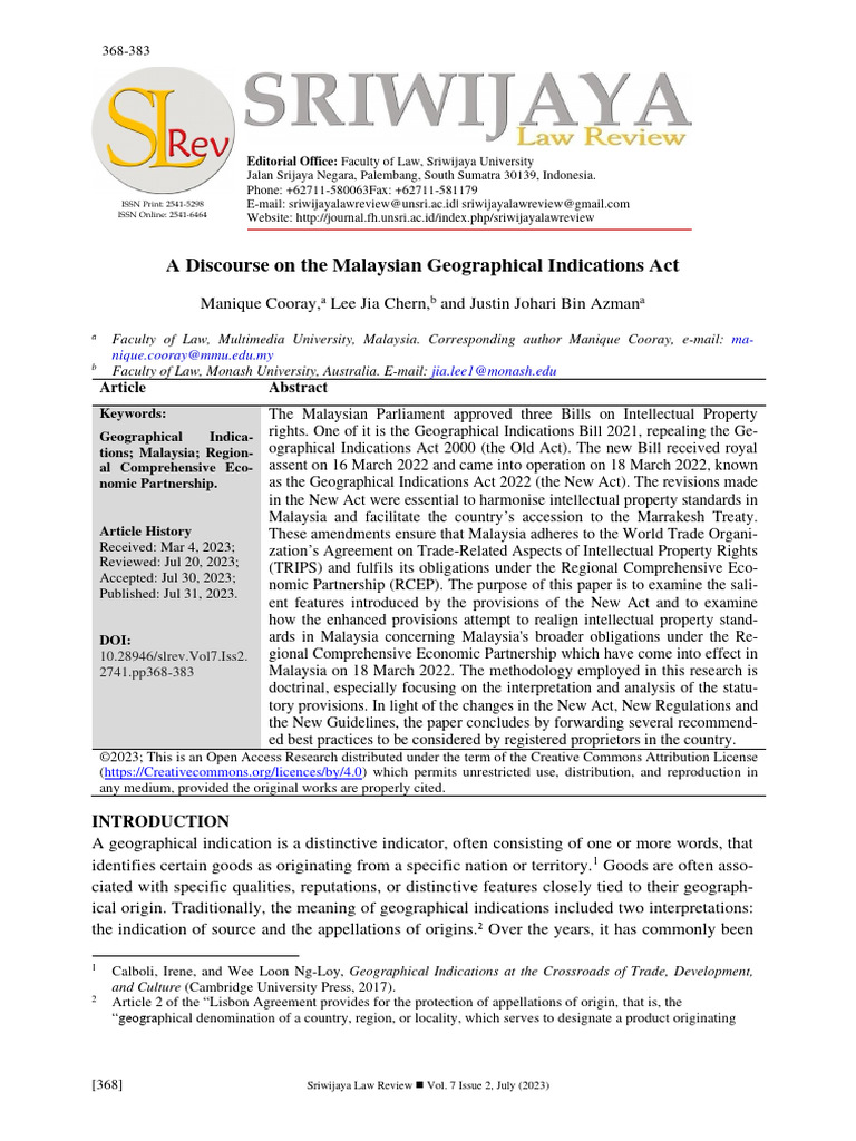 A Discourse On The Malaysian Geographical Indicati | PDF | Trademark ...