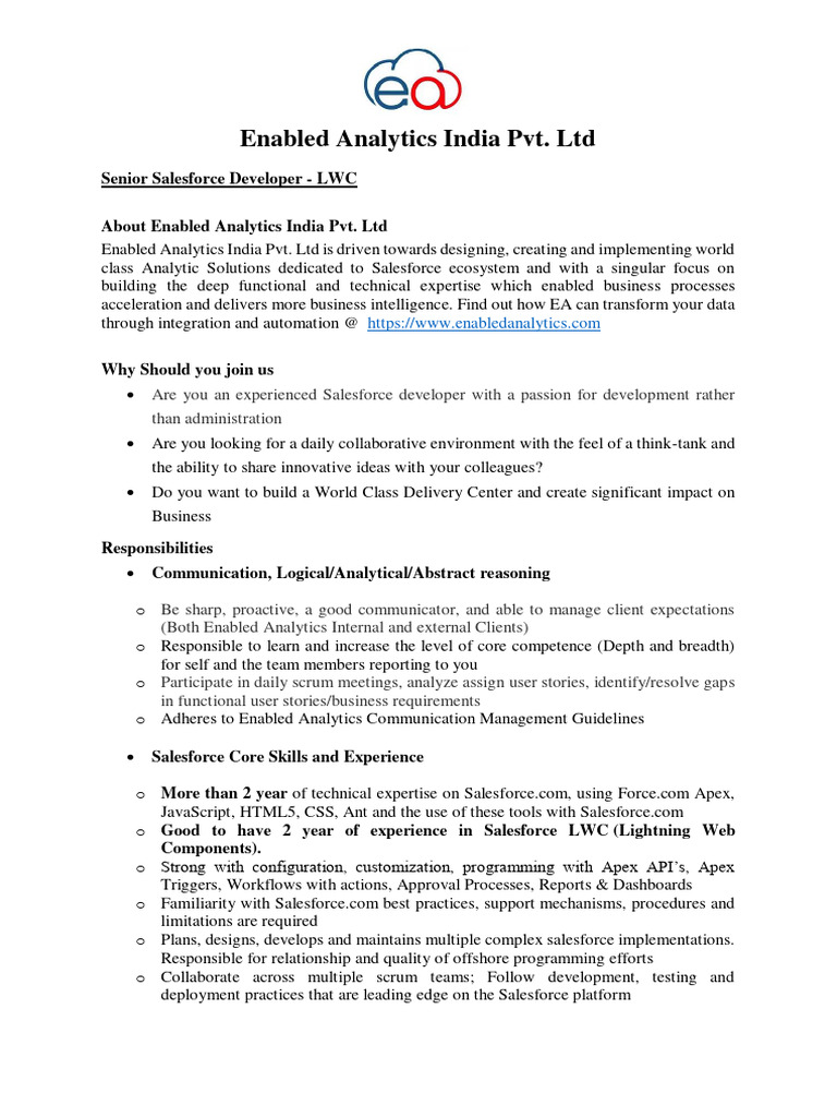 Senior Salesforce Developer Role | PDF | Analytics | Agile Software ...