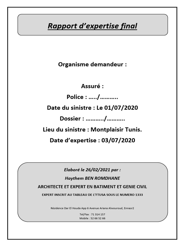 Rapport D'expertise 1 | PDF | Tunis | Béton
