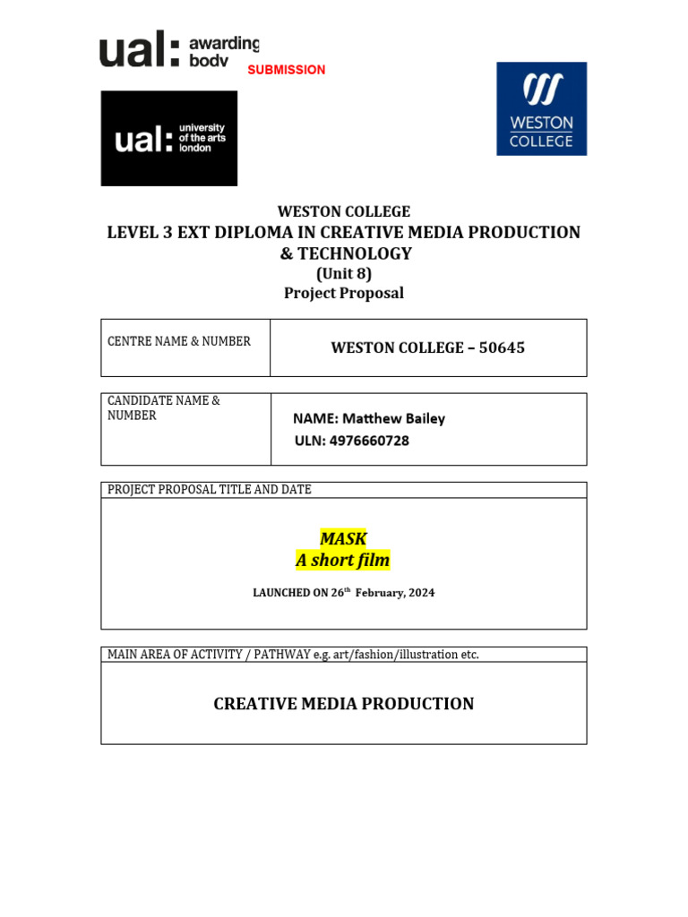 FMP Project Proposal Template Year 1 | PDF | Computers
