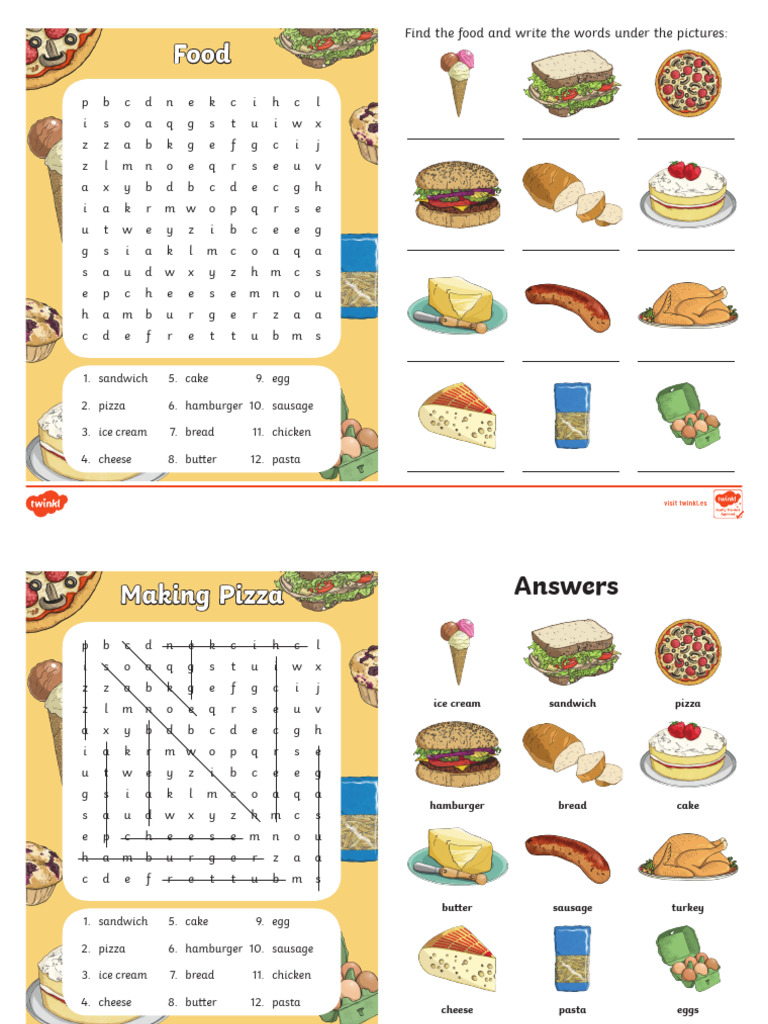 A1 Sopa de Letras La Comida en Ingles | PDF