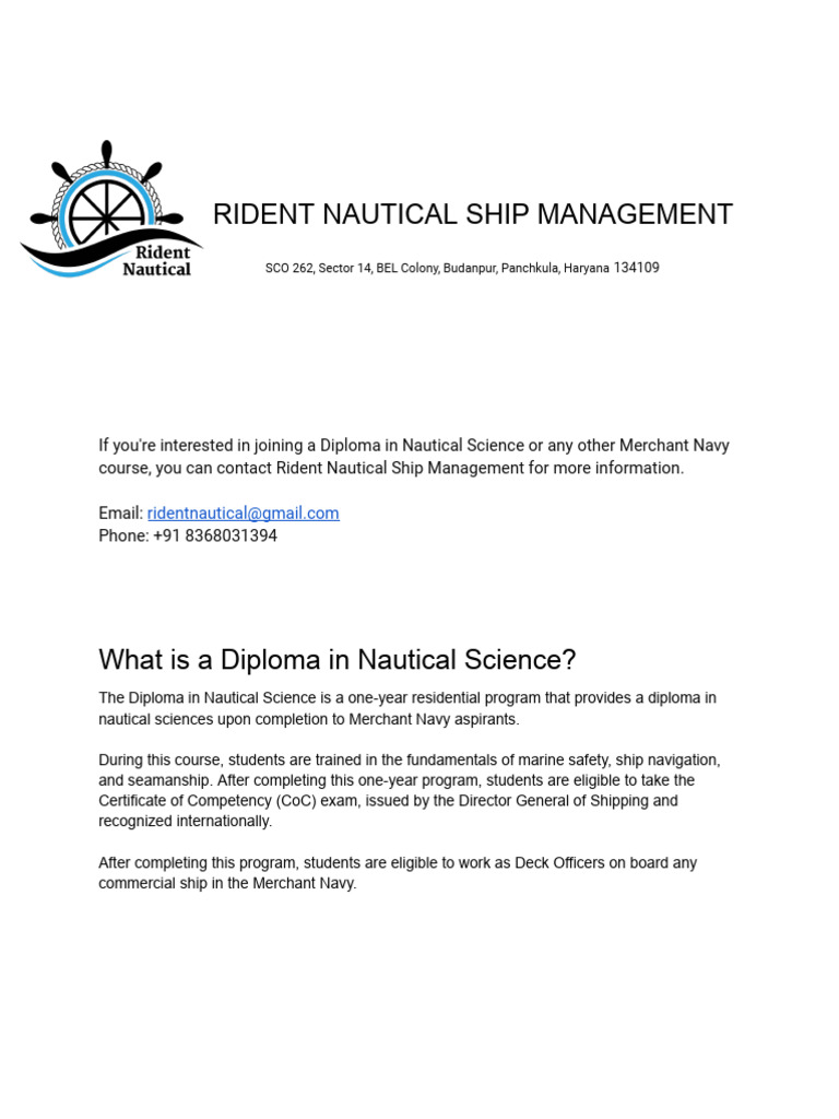 Diploma in Nautical Science Overview | PDF | Navigation | Ships