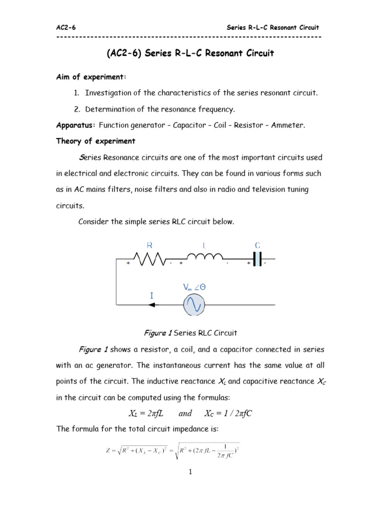 (AC2-6) Series RLC Resonance | PDF | Resonance | Capacitor