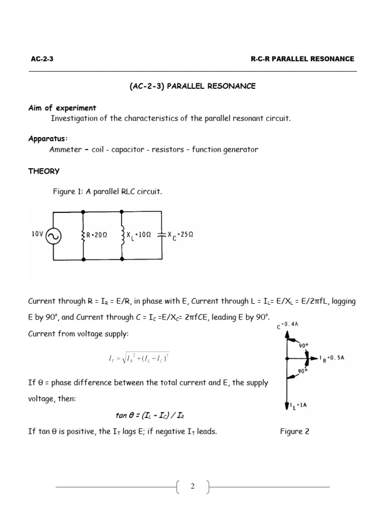 Ac 2 3 Parallel Resonance Pdf Resonance Capacitor