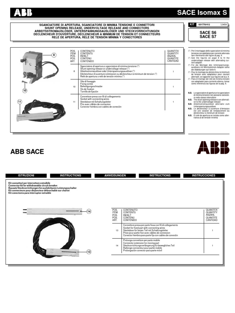 Kit de connecteurs SACE Isomax S | PDF | Électrotechnique | Génie du ...