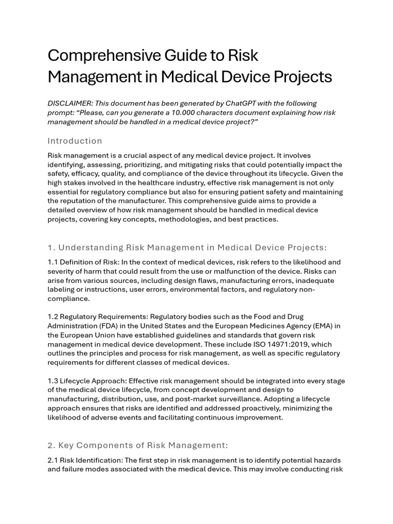 Risk Management in Medical Devices Guide | PDF | Risk Management | Safety