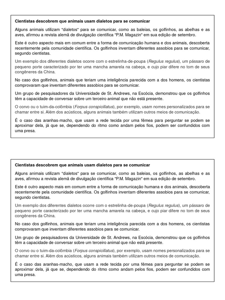 exemplo de texto de divulgação cientifica | PDF | Golfinho | Science