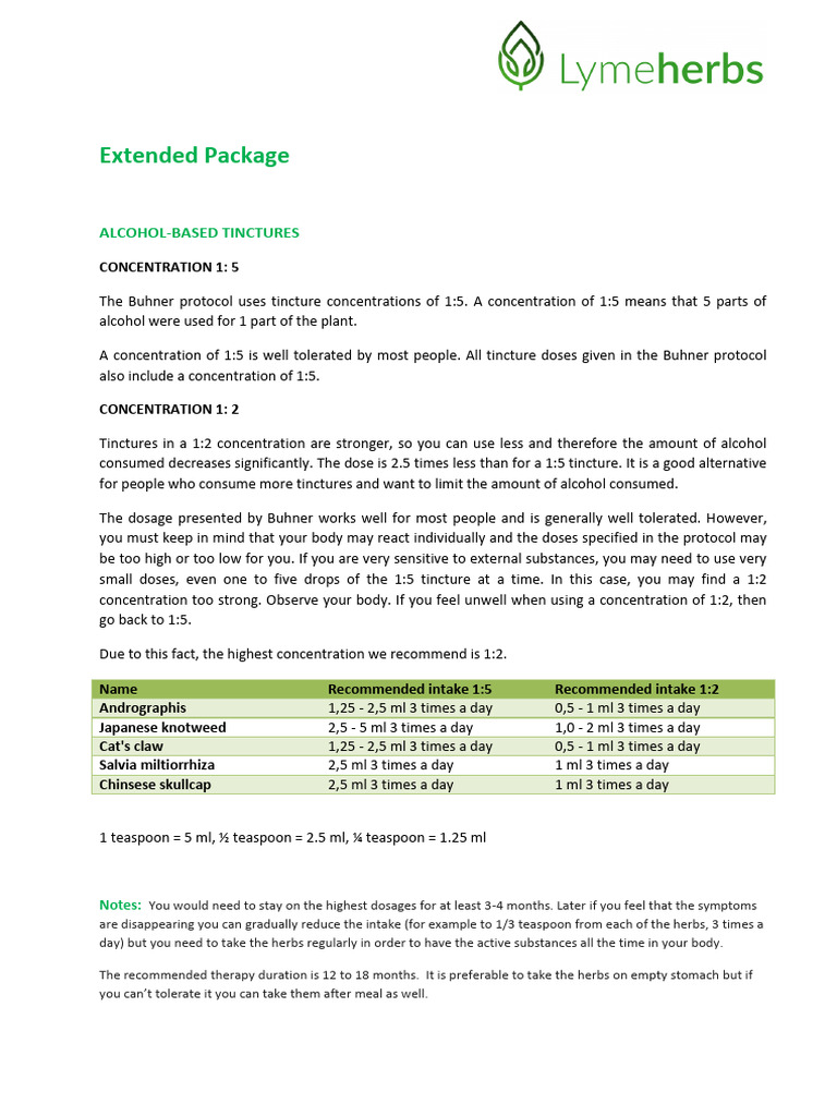 Buhner Protocol Tincture Dosages | PDF | Glycerol | Dose (Biochemistry)