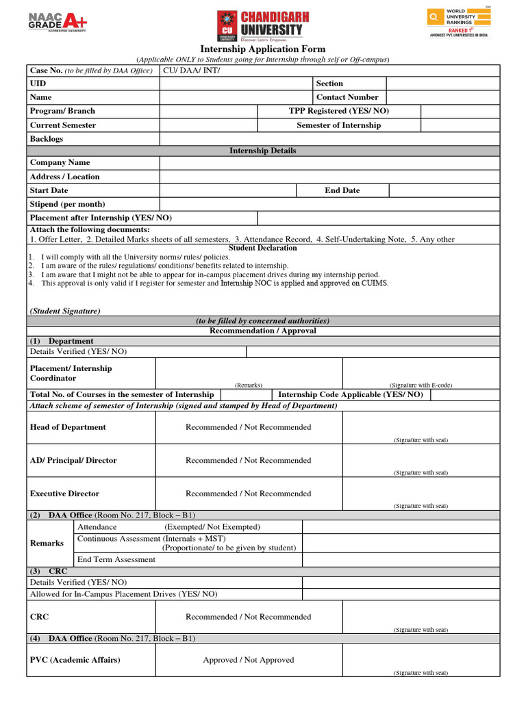Internship Application Form for Students | PDF | Internship | Job Hunting