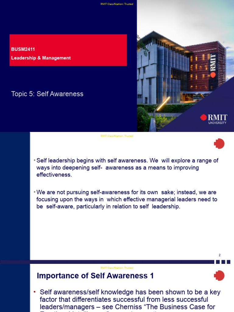 Topic 5 Self Awareness Pdf Leadership Self Awareness