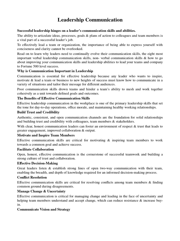 Essential Leadership Communication Skills | PDF | Communication ...