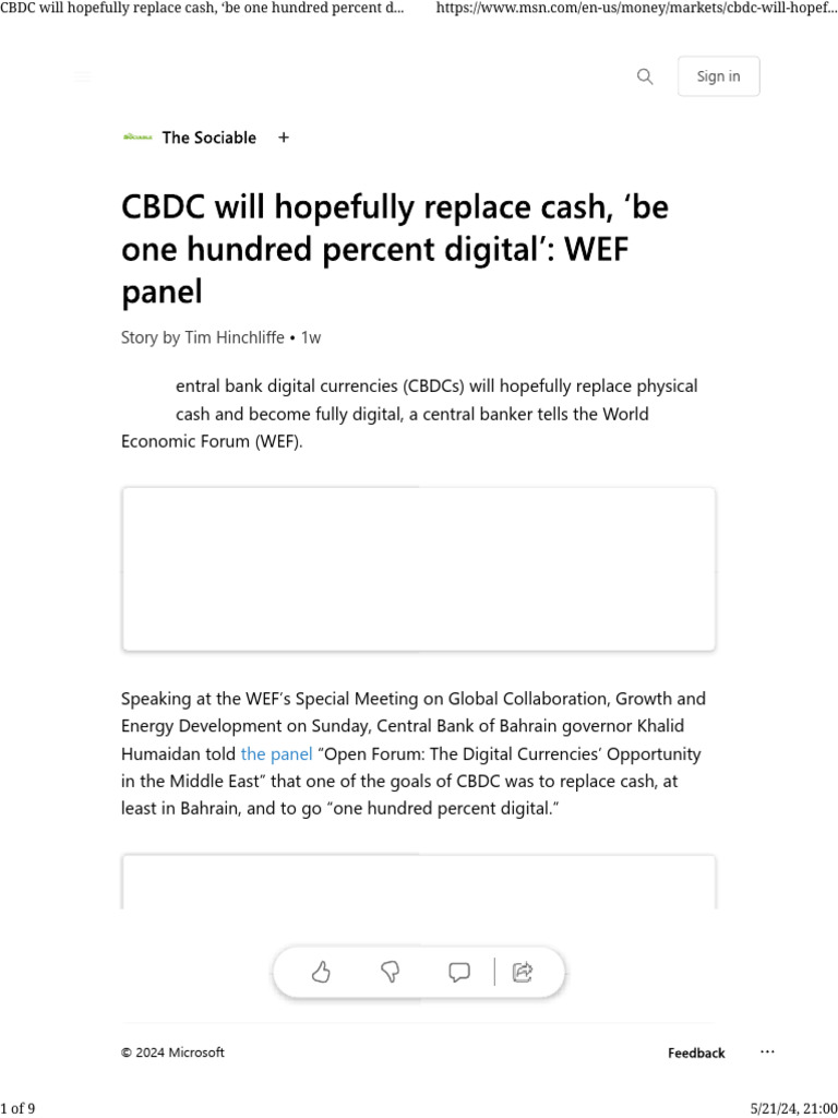 CBDC Will Hopefully Replace Cash, Be One Hundred Percent Digital' - WEF ...