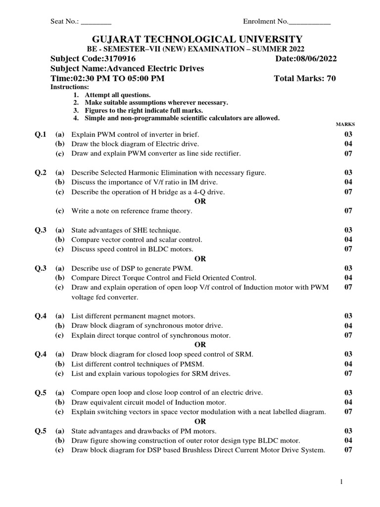 Advanced Electric Drives Exam Paper | PDF | Electric Motor ...