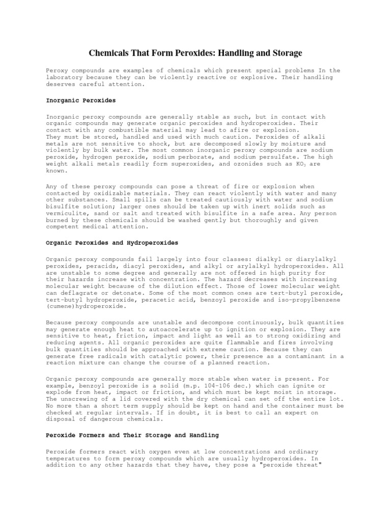 Peroxide Formers: Storage Guidelines | PDF | Hydrogen Peroxide | Oxygen