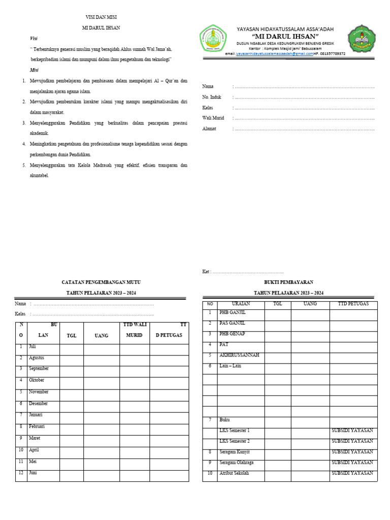 Visi dan Misi MI Darul Ihsan Gresik | PDF