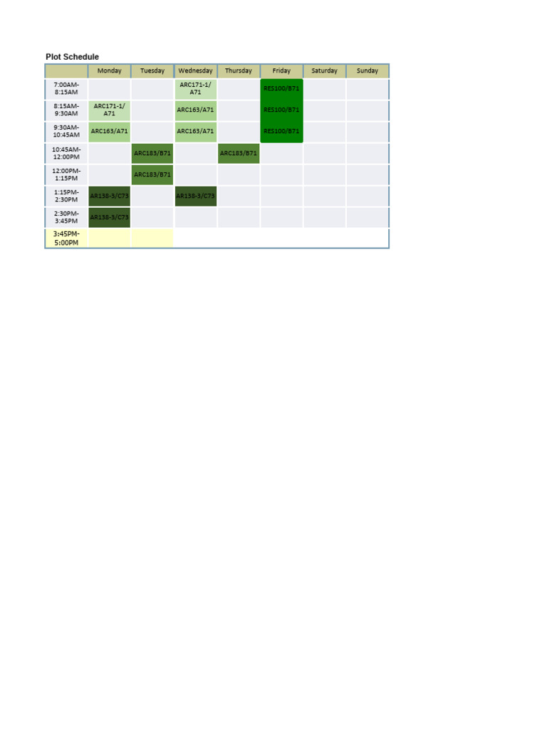 Weekly Class Schedule Overview | PDF