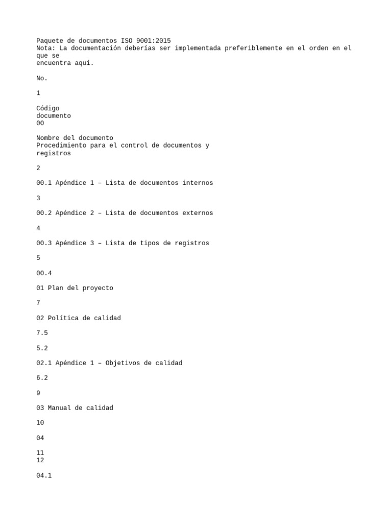 Lista de Documentos ISO 9001 | PDF