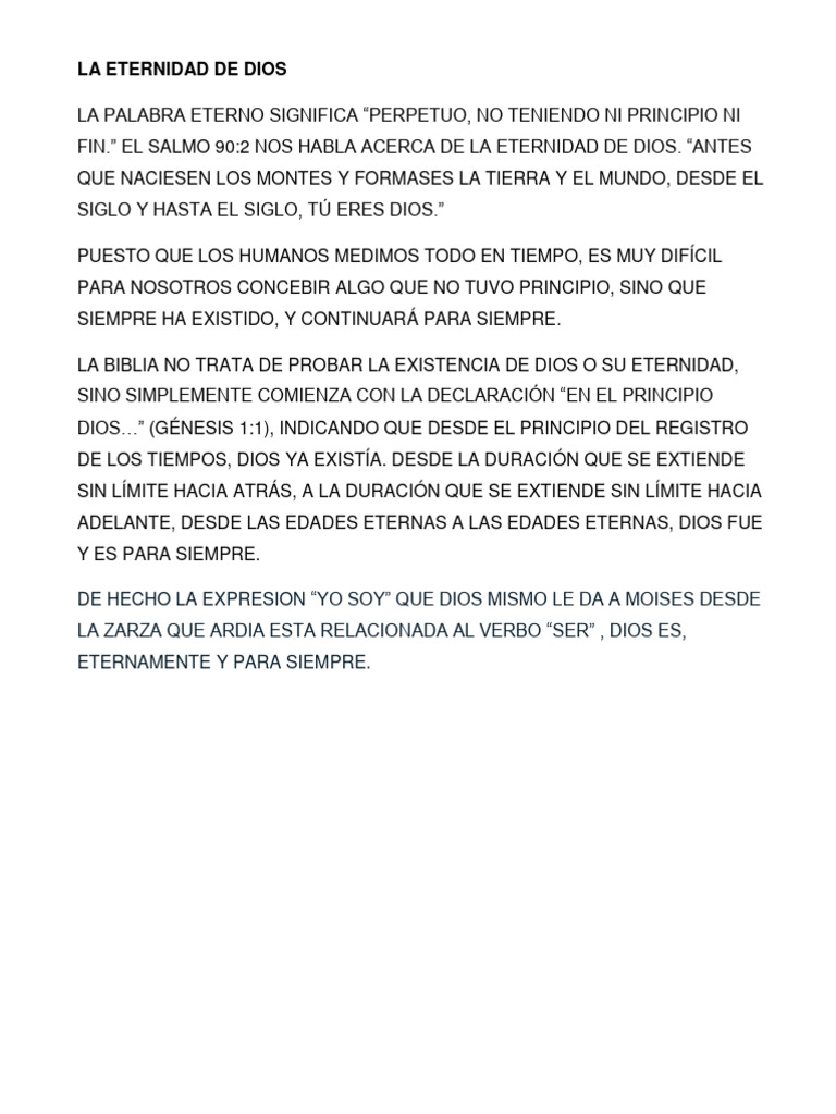 La Eternidad de Dios en la Biblia | PDF