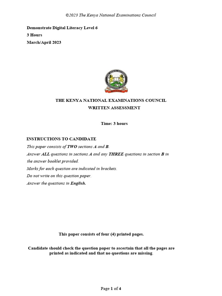 Digital Literacy Level 6 Exam Paper | PDF | Computer Security | Security