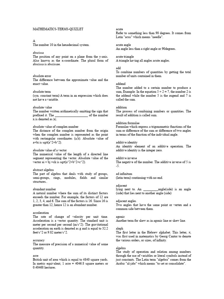 Mathematics Terms Quizlet Guide | PDF | Factorization | Numbers