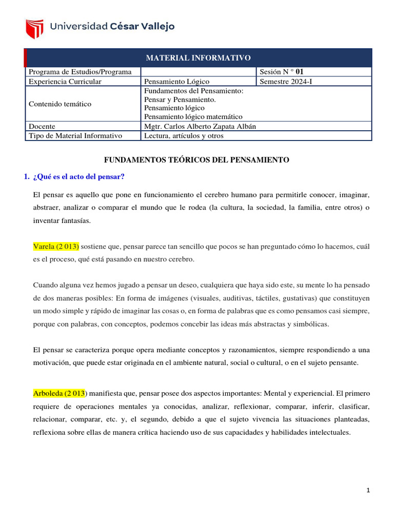 Fundamentos del Pensamiento Lógico | PDF | Pensamiento | Razón