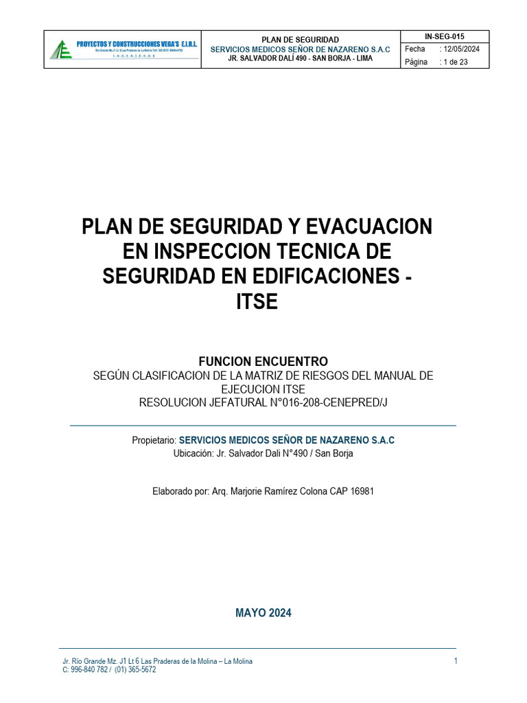 Plan de Seguridad y Evacuación Médica | PDF | Primeros auxilios | Temblores