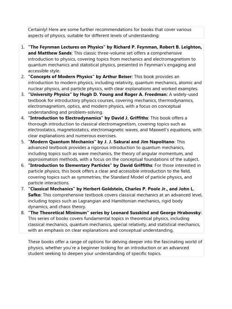 Recommended Physics Books for All Levels | PDF | Physics | Quantum ...