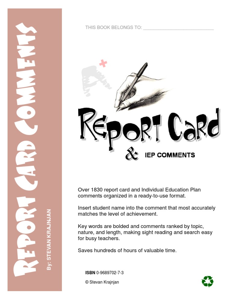 Report Card Comments | PDF | Homework | Applied Psychology