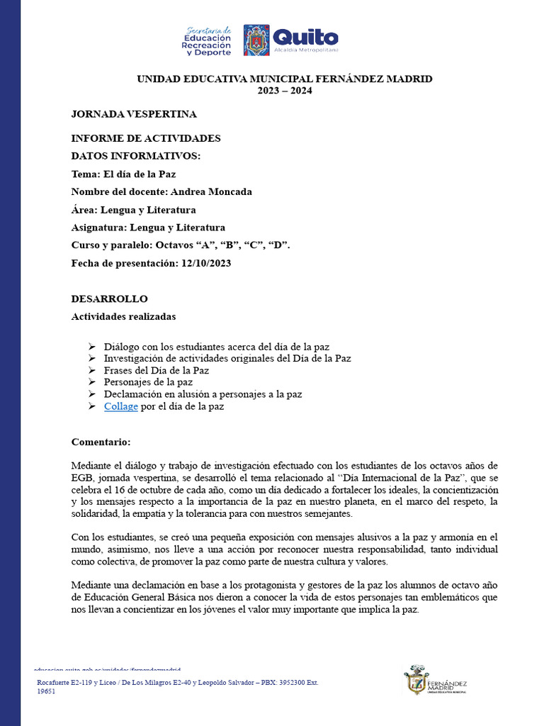 Actividades por el Día de la Paz | PDF | Ciencias sociales