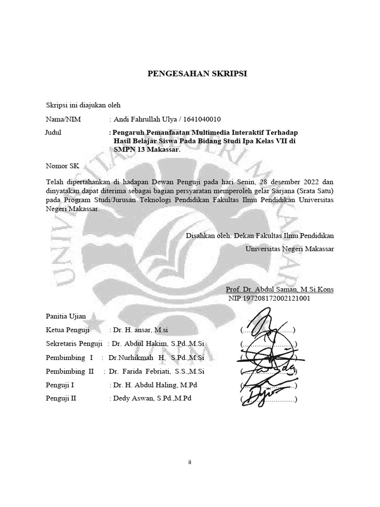 Format Pengesahan Skripsi | PDF
