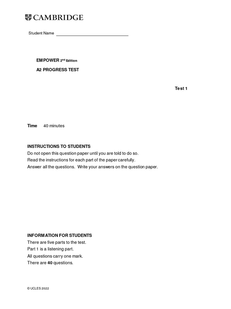 A2 Progress Test: Unit 1 Test 1 | PDF