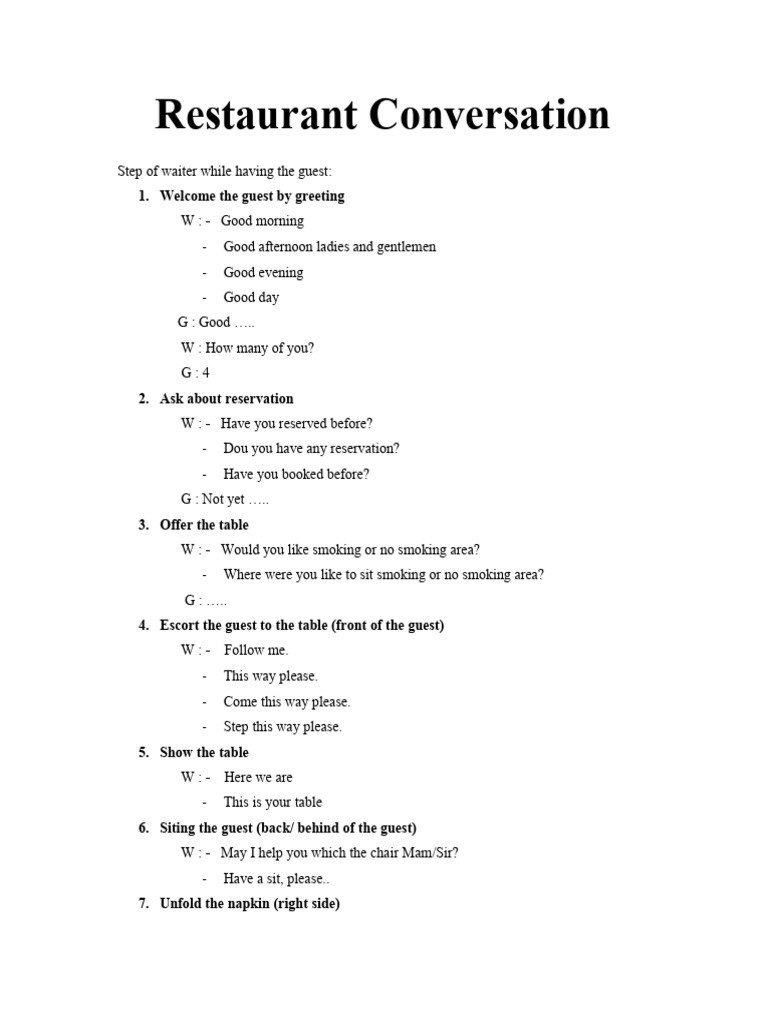 Restaurant Waiter Guest Interaction Guide | PDF | Waiting Staff | Hors ...
