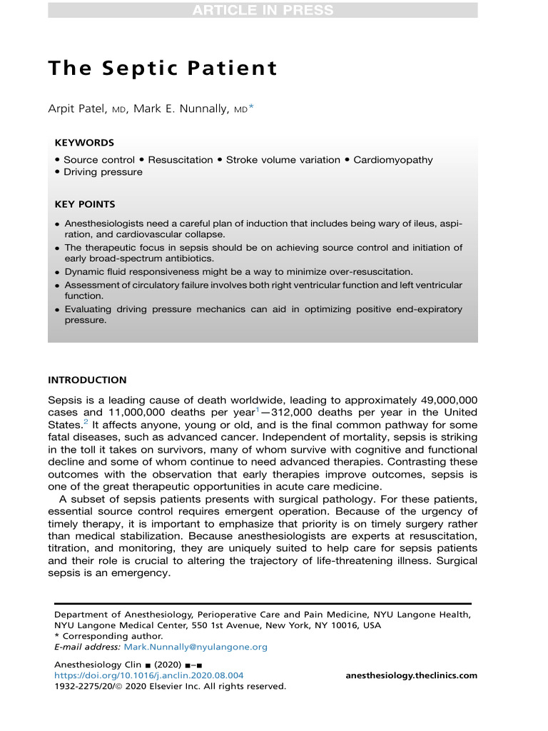 10 1016@j Anclin 2020 08 004 | PDF | Sepsis | Intensive Care Medicine