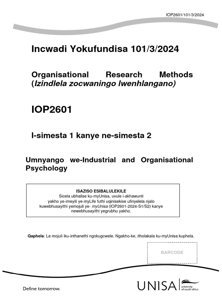 Iop2601 101 3 2024 b zulu pdf statistical models statistical theory
