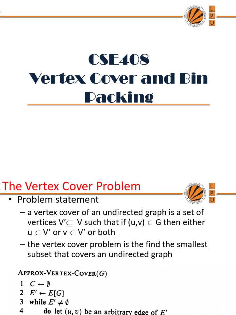 CSE408 Vertex Cover and Bin Packing | PDF | Vertex (Graph Theory ...